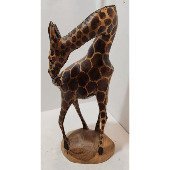 Vtg Besmo Kenya Handcarved Wooden Pair of Giraffe Figurines 12" Tall - Picture 4 of 16